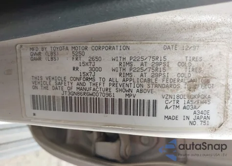 1998 Toyota 4Runner Sr5 V6 z USA, uszkodzony, nr VIN JT3GN86R6W0070961